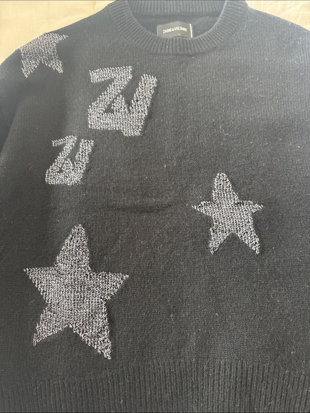 Zadig & Voltaire Black Crewneck Sweater with Silver Stars